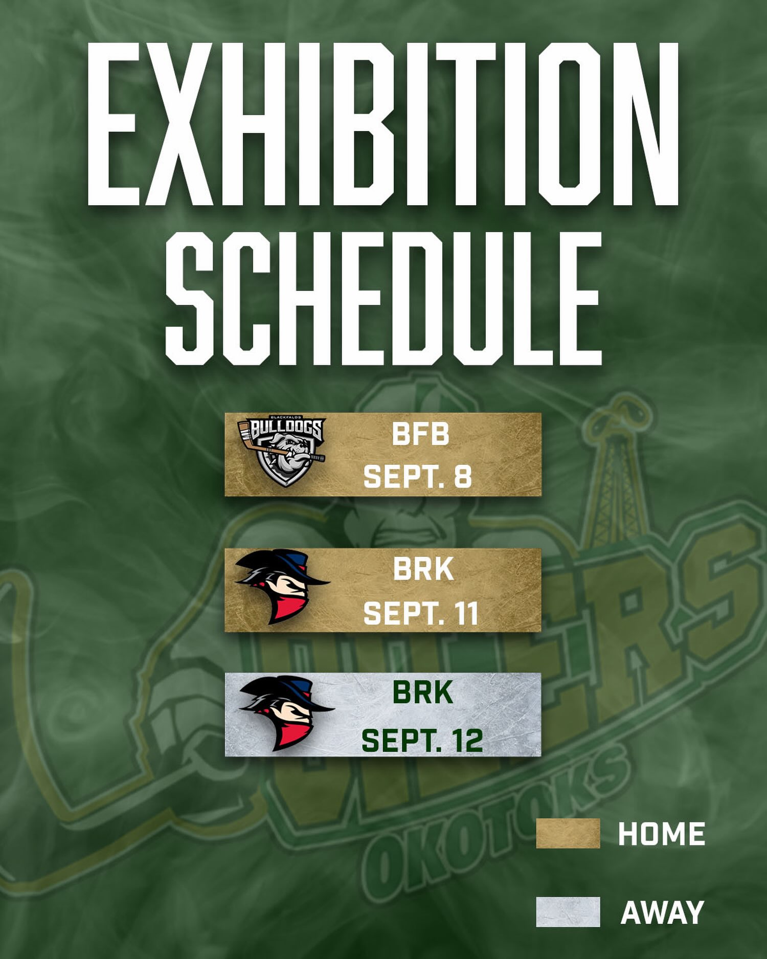 📣 Schedule Announcement 📣 

Our Exhibition schedule is now out!

Both home games have a start time of 7:05 p.m.

Don’t miss out on any of the 2026-2027 Oilers campaign and secure your season tickets now at: Tickets.OkotoksOilers.com

#OkotoksOilers #BCHL