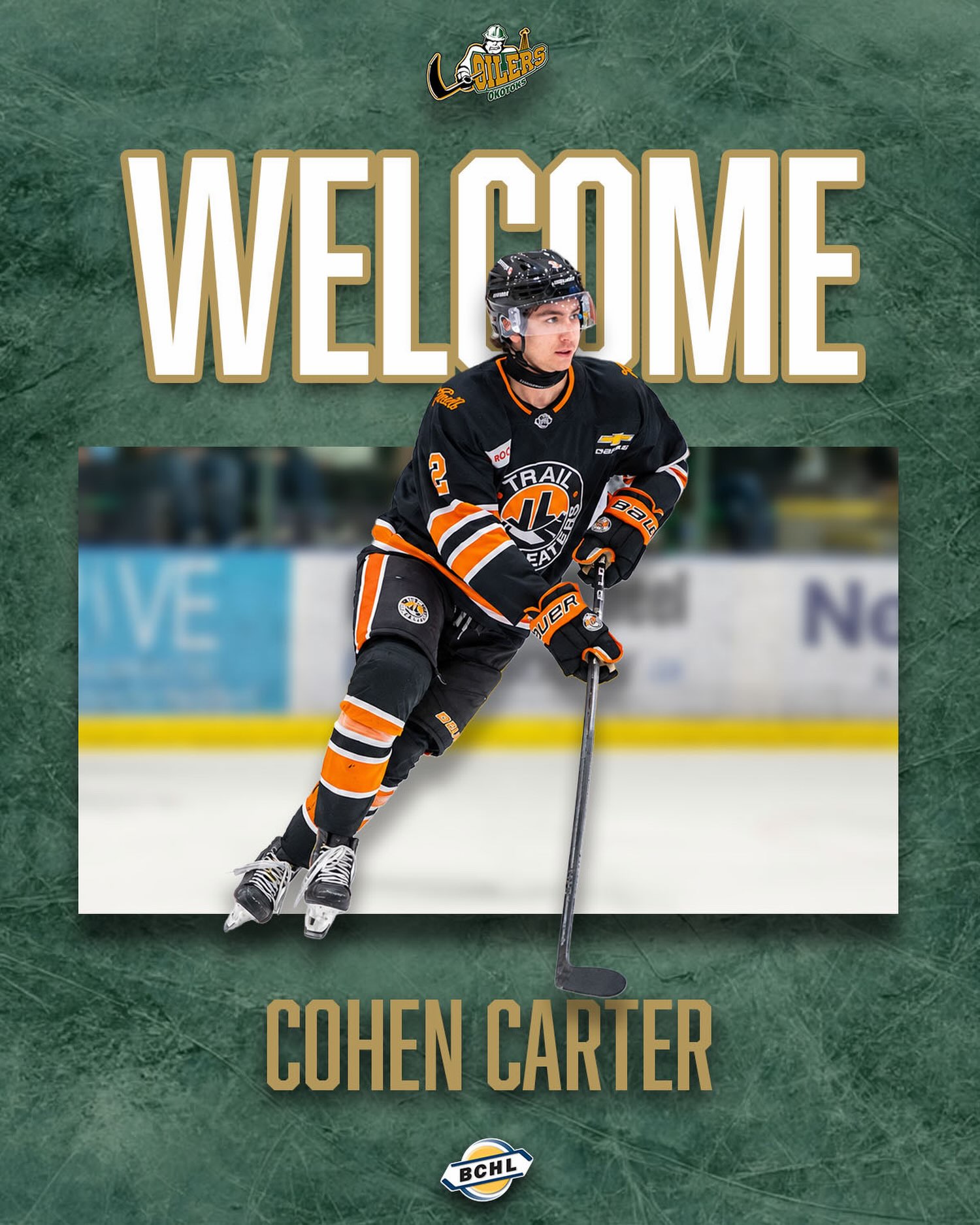 Hey Green Army, help us welcome our newest addition @c.carter2007 to Okotoks!

We can’t wait to see Carter in the Green and Gold this season!

To read more about Carter visit OkotoksOilers.com!

#OkotoksOilers #BCHL