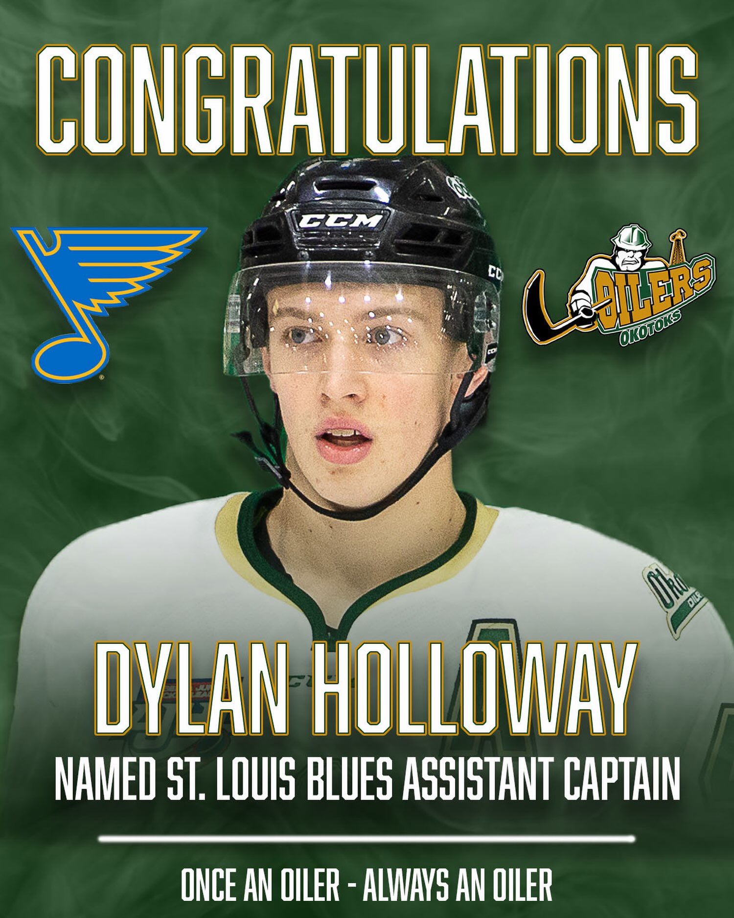 👏Congratulations to Okotoks Oilers Alumni, Dylan Holloway!👏

Holloway was officially named as the St. Louis Blues assistant captain!

Okotoks is proud of you! 

Once an Oiler, always an Oiler!

📸 @chadegoddard 

#OkotoksOilers #STLBlues #NHL #OkotoksOilersAlumni #OnceAnOilerAlwaysAnOiler