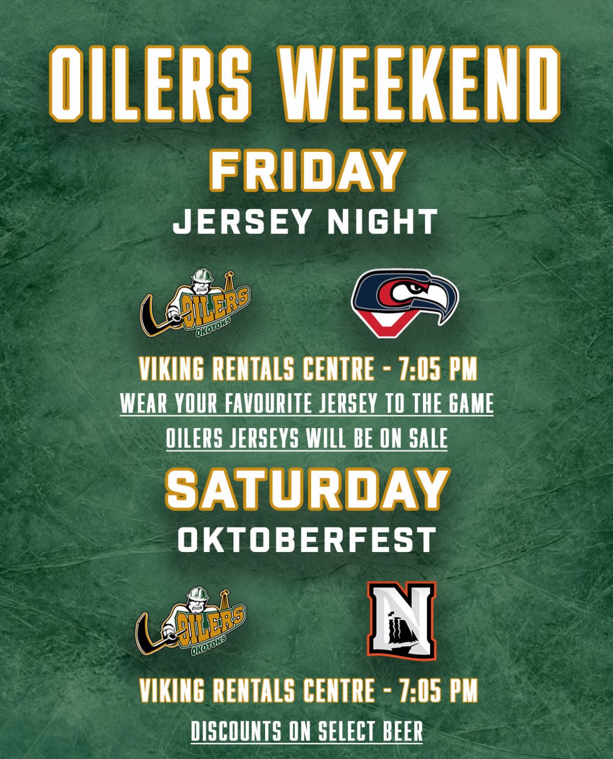 Bring on the weekend! We got two home games back at the VRC!

We can’t wait to see the Green Army!

#OkotoksOilers #BCHL