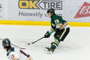 Michael Kowalski showcasing his puck-handling skills. (Chad Goddard/Okotoks Oilers)