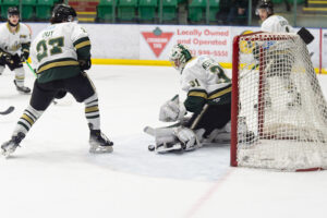 Simon Westling making a toe save in a previous game. (Chad Goddard/Okotoks Oilers)