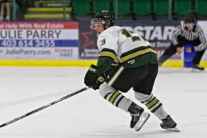 Michael Mikan turning on the jets as he skates up the ice. (Scott Savard/Okotoks Oilers)