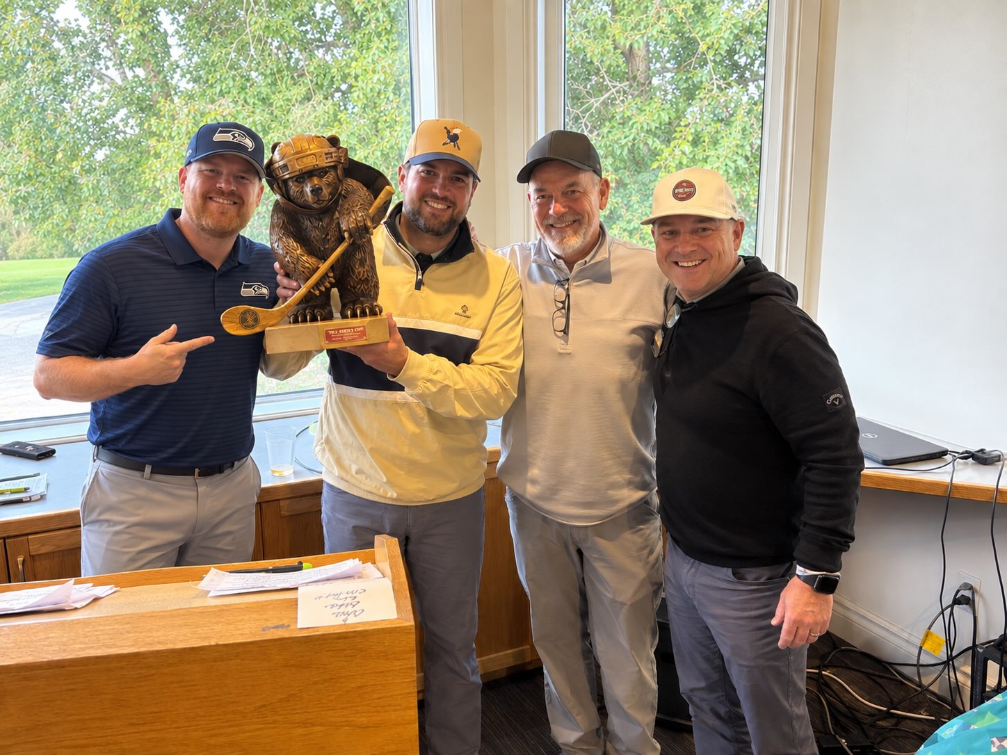 Congratulations to our Annual Golf Tournament winners Riley Hicks, Tanner Hicks, Brad Gurr and Ryan Bechard!

Thank you to Peter Arnold Log Homes LTD for the amazing trophy!

#OkotoksOilers #BCHL