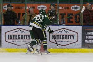 Nate Porter throwing his weight around against the Crusaders. (Scott Savard/Okotoks Oilers)