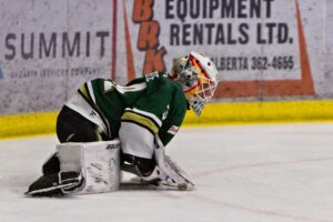 Justin Giguère stretching it out during warm-ups. (Scott Savard/Okotoks Oilers)