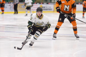 Jamie Hikida locked in against the Nanaimo Clippers. (Chad Goddard/Okotoks Oilers)